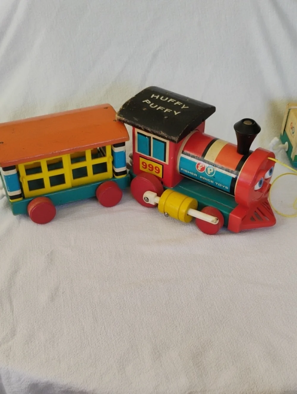 Fisher-Price 1963 VintageKids Wooden Pull Train Huffy Puffy 4 Pieces